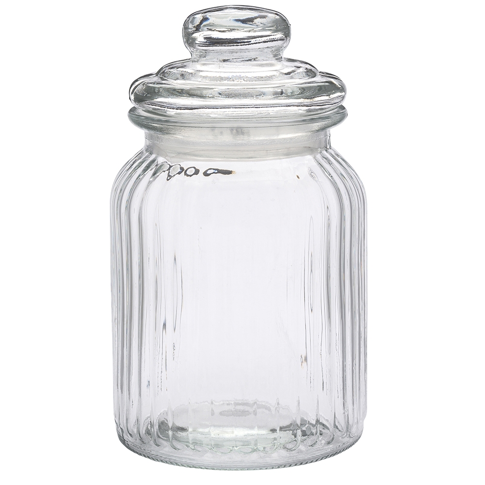 Glass jar with lid 900ml embossed