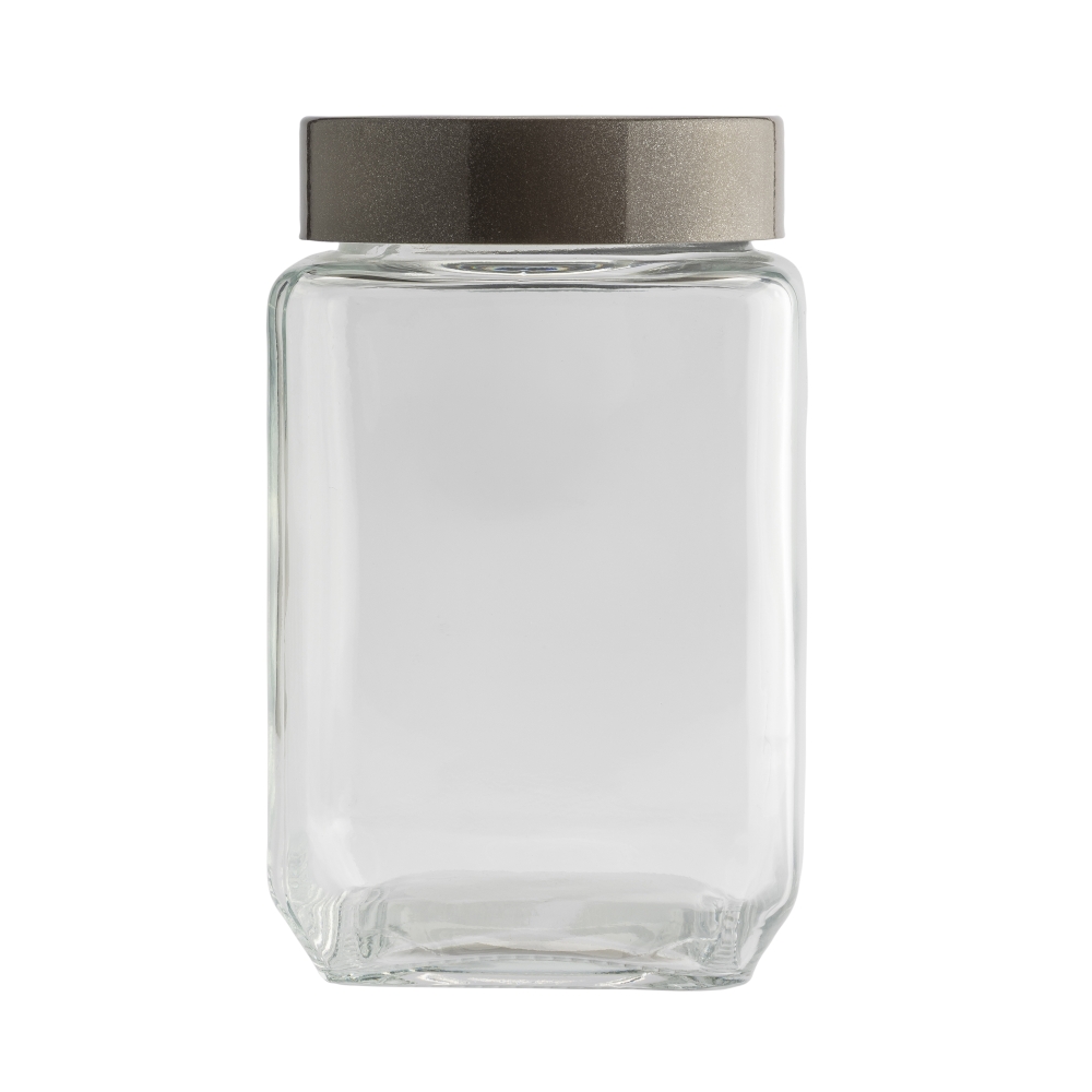 POJEMNIK SZKLANY KWADRATOWY Z POKRYWĄ 700 ML TAUPE