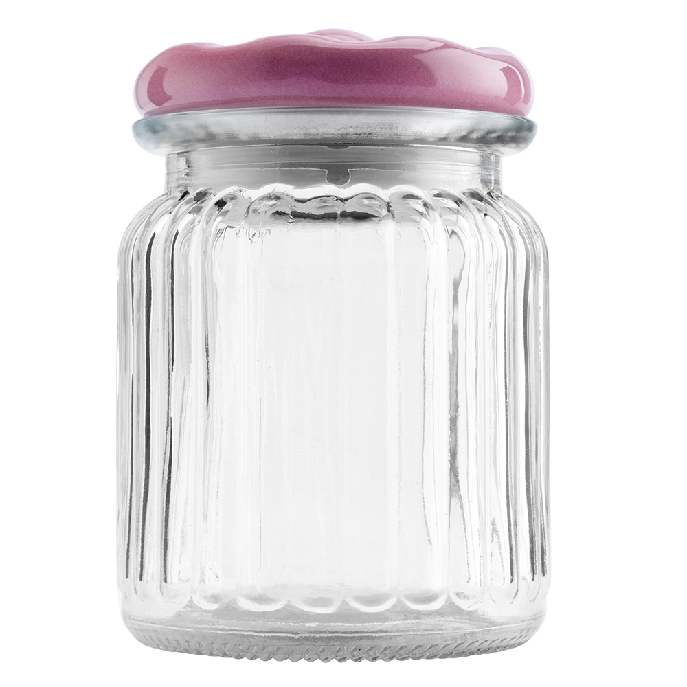 POJEMNIK SZKLANY Z CERAMICZNĄ POKRYWĄ KWIAT 280ML