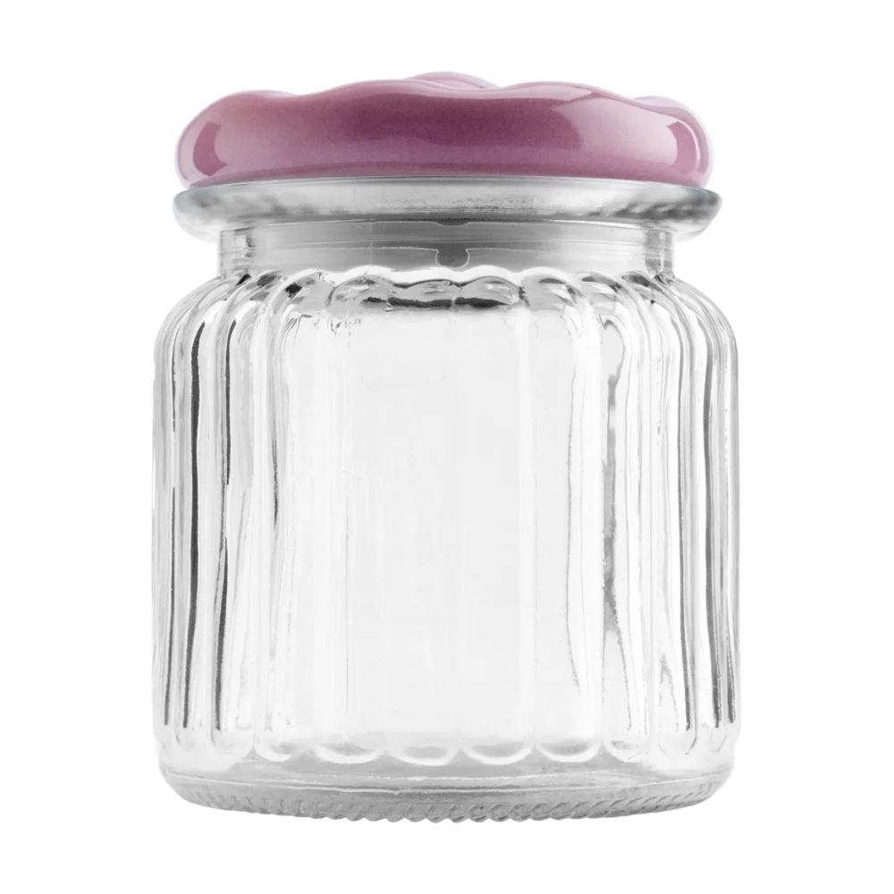 POJEMNIK SZKLANY Z CERAMICZNĄ POKRYWĄ KWIAT 650ML