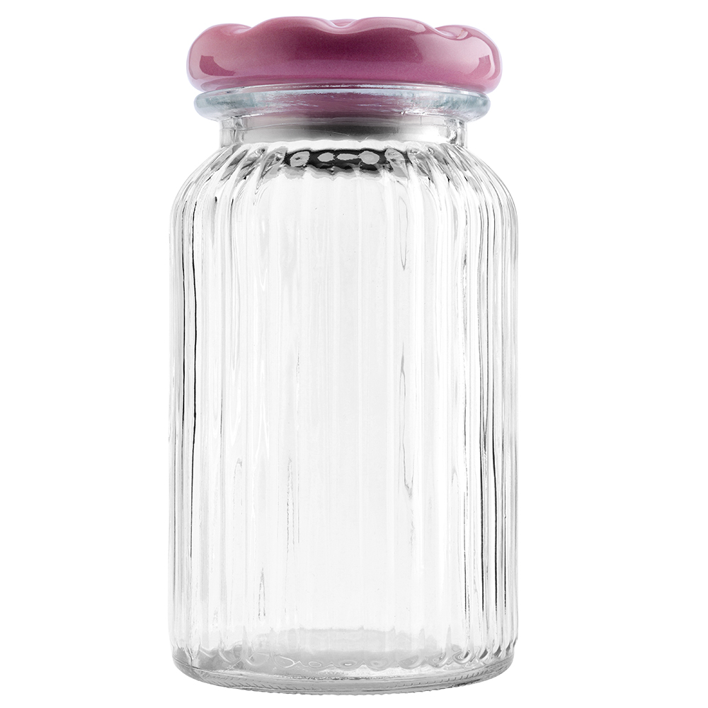 GLASS JAR 1,25L WITH CERAMIC LID FLOWER DESIGN