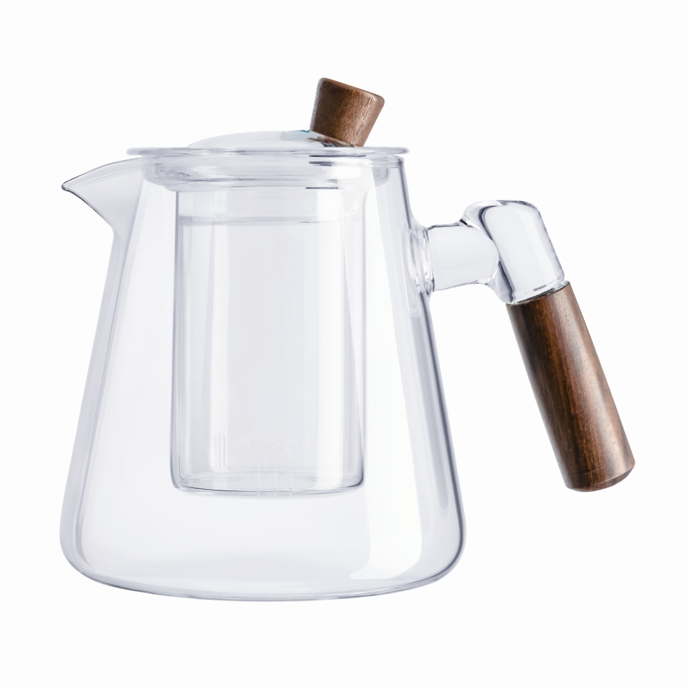 DZBANEK SZKLANY Z SZKLANYM ZAPARZACZEM I DREWNIANĄ RĄCZKĄ 750ML COLOR BOX