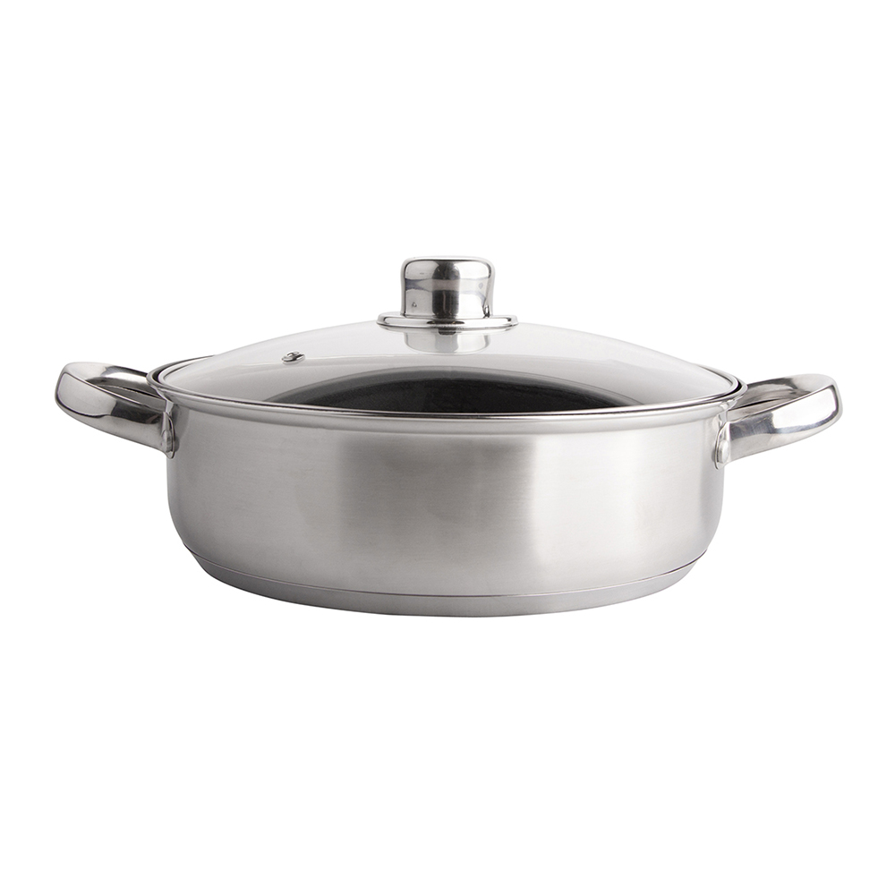 24cm stainless steel low casserole 2,6l.  with glass lid