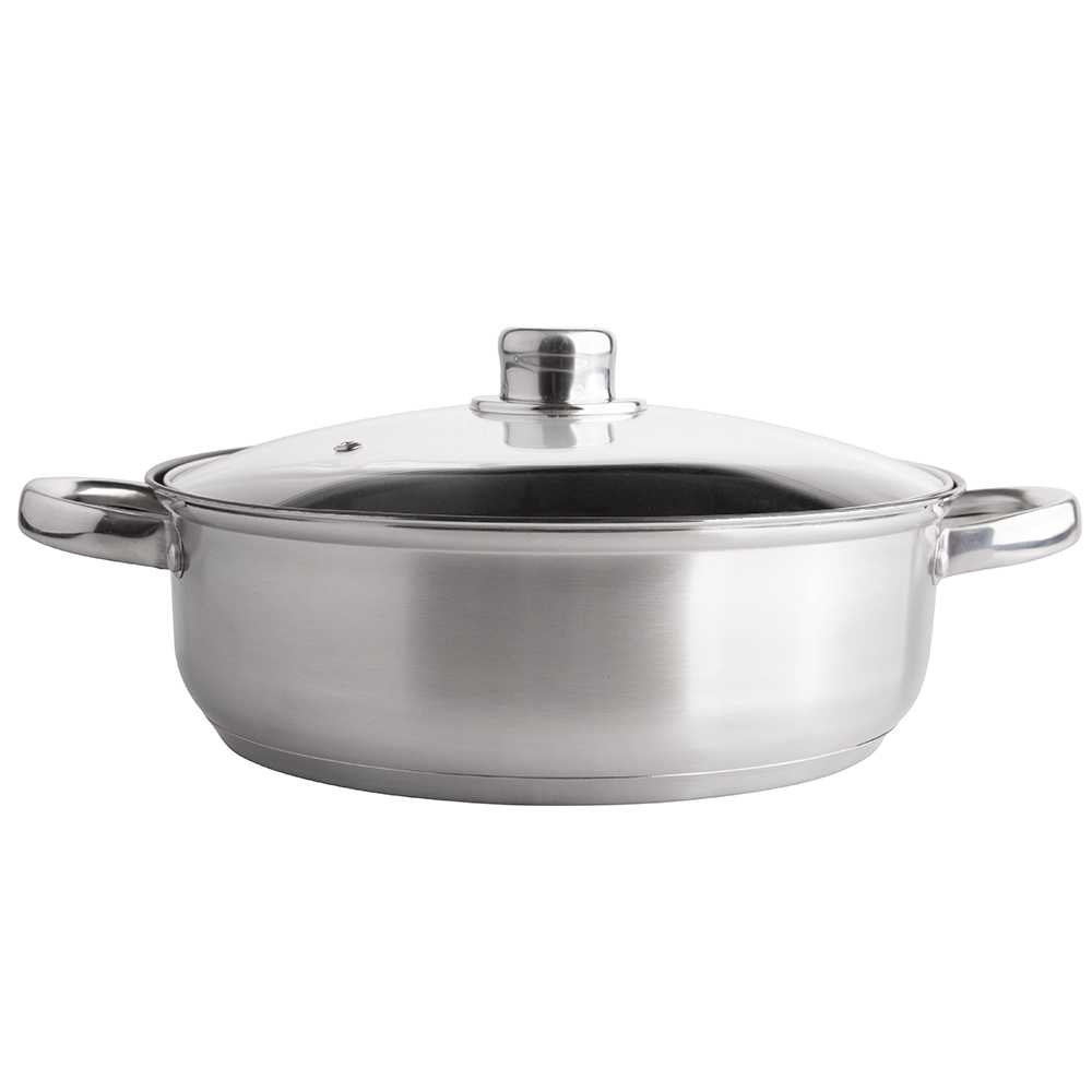 26cm stainless steel low casserole 3,5l.  with glass lid
