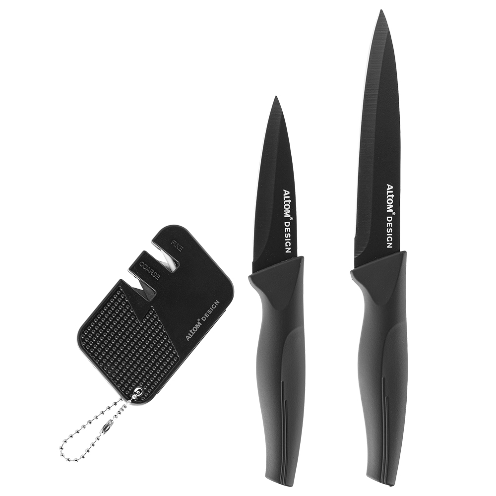 Set of 2 knives and sharpaner, non stick