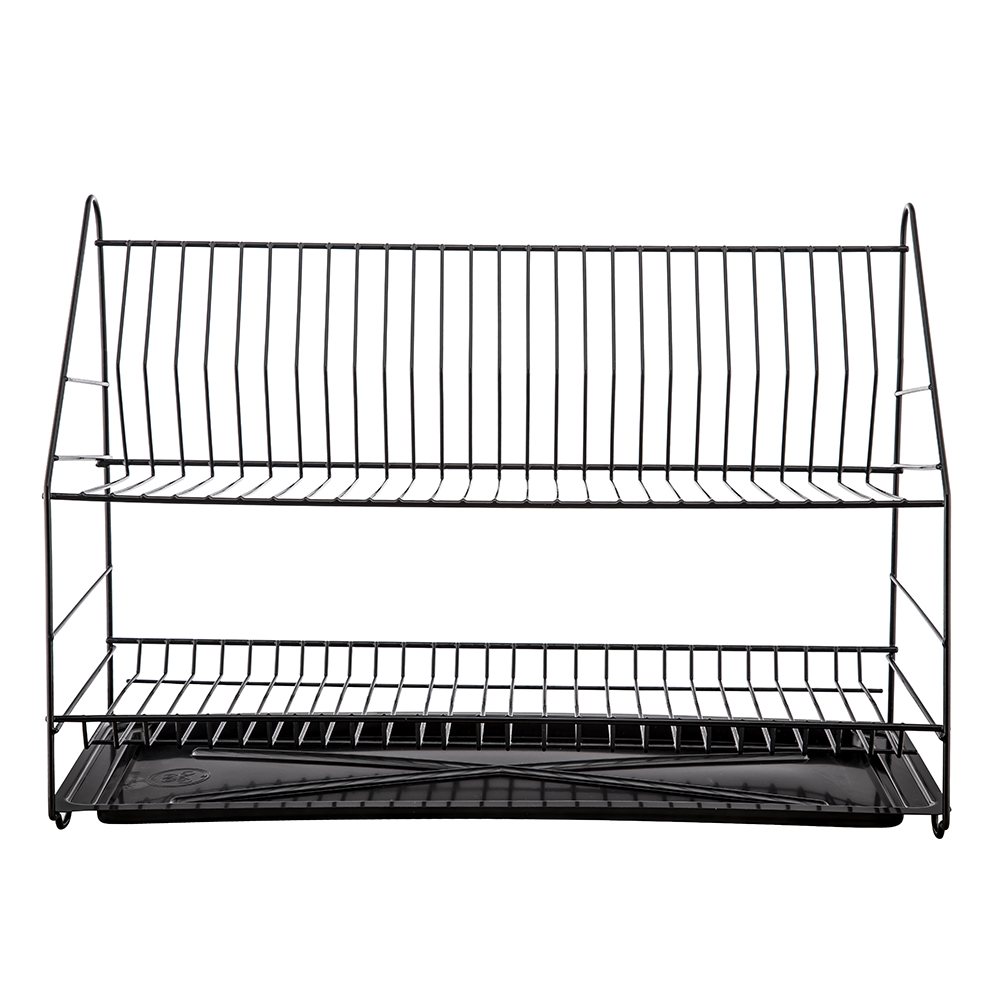 2-tier black dish drainer, 60 cm, with tray