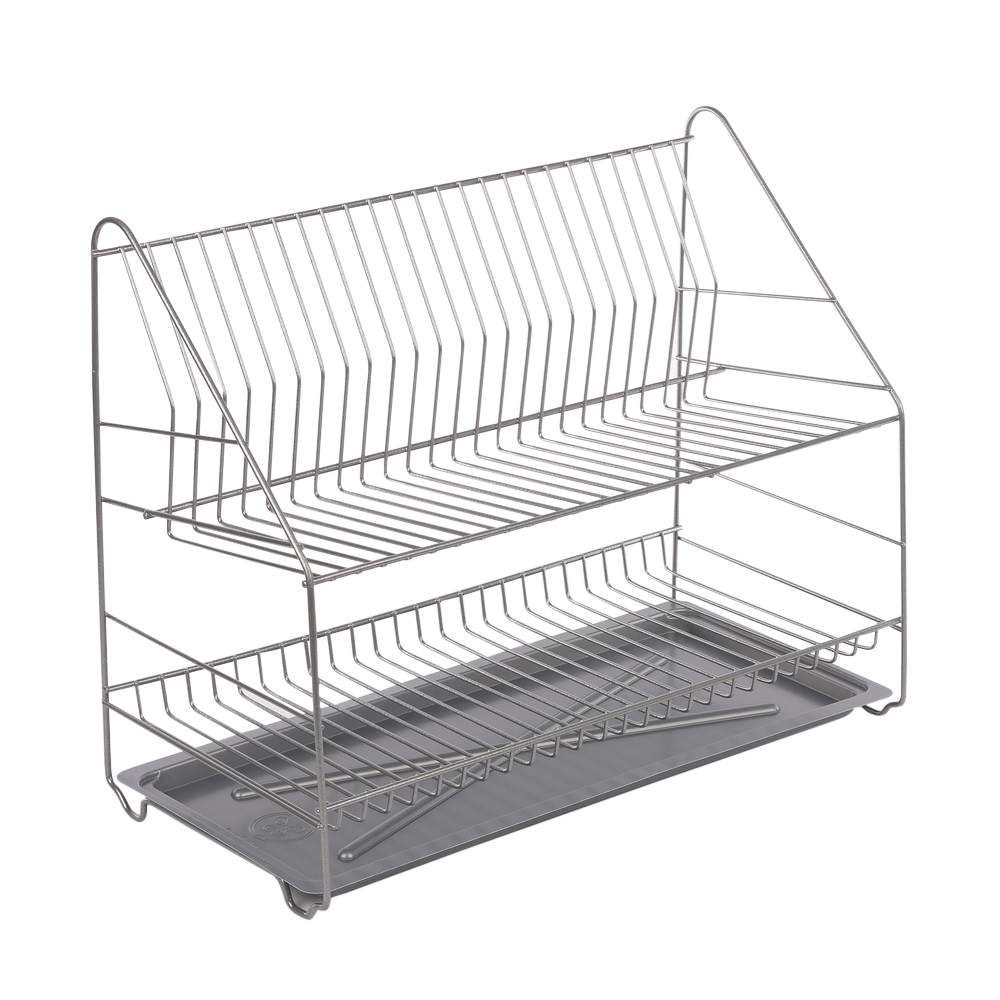 2 tier dish dryer 50cm with drainer silver