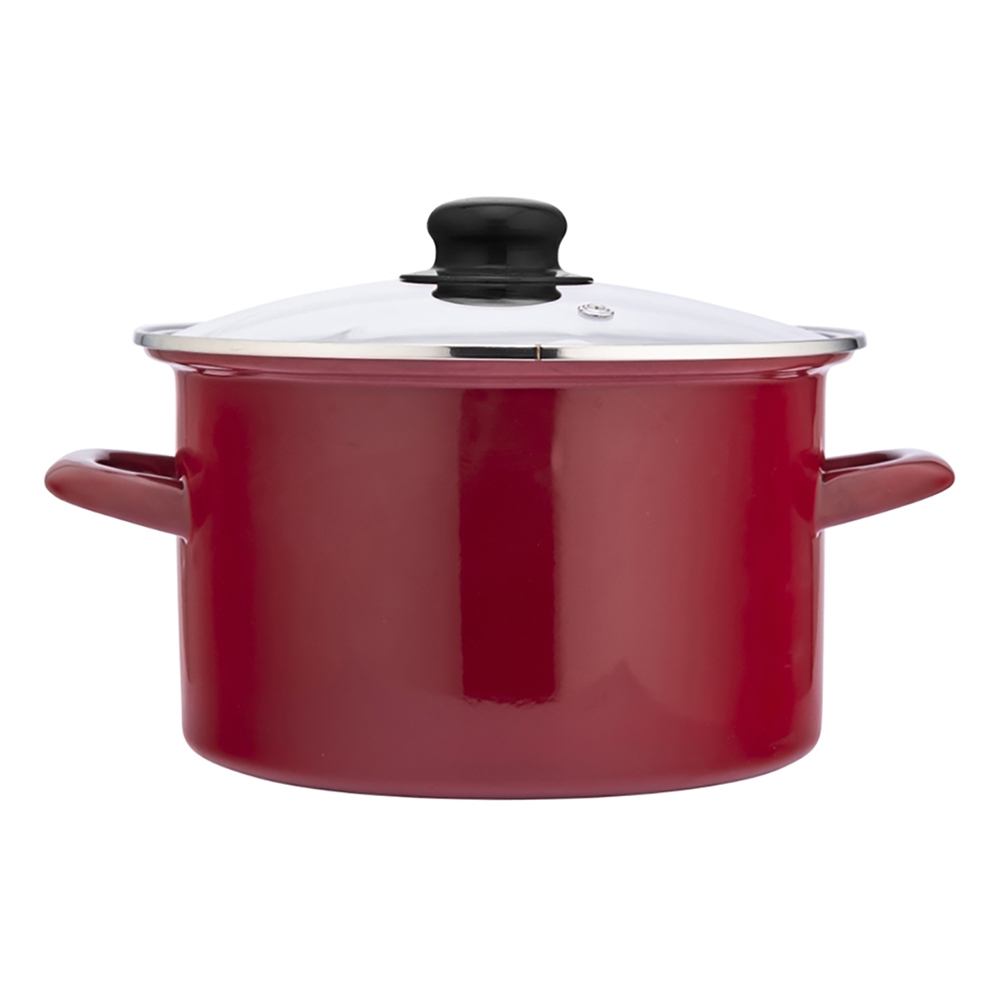 GARNEK PROSTY EMALIOWANY 24CM Z POKRYWĄ SZKLANĄ 4,6L MERLOT