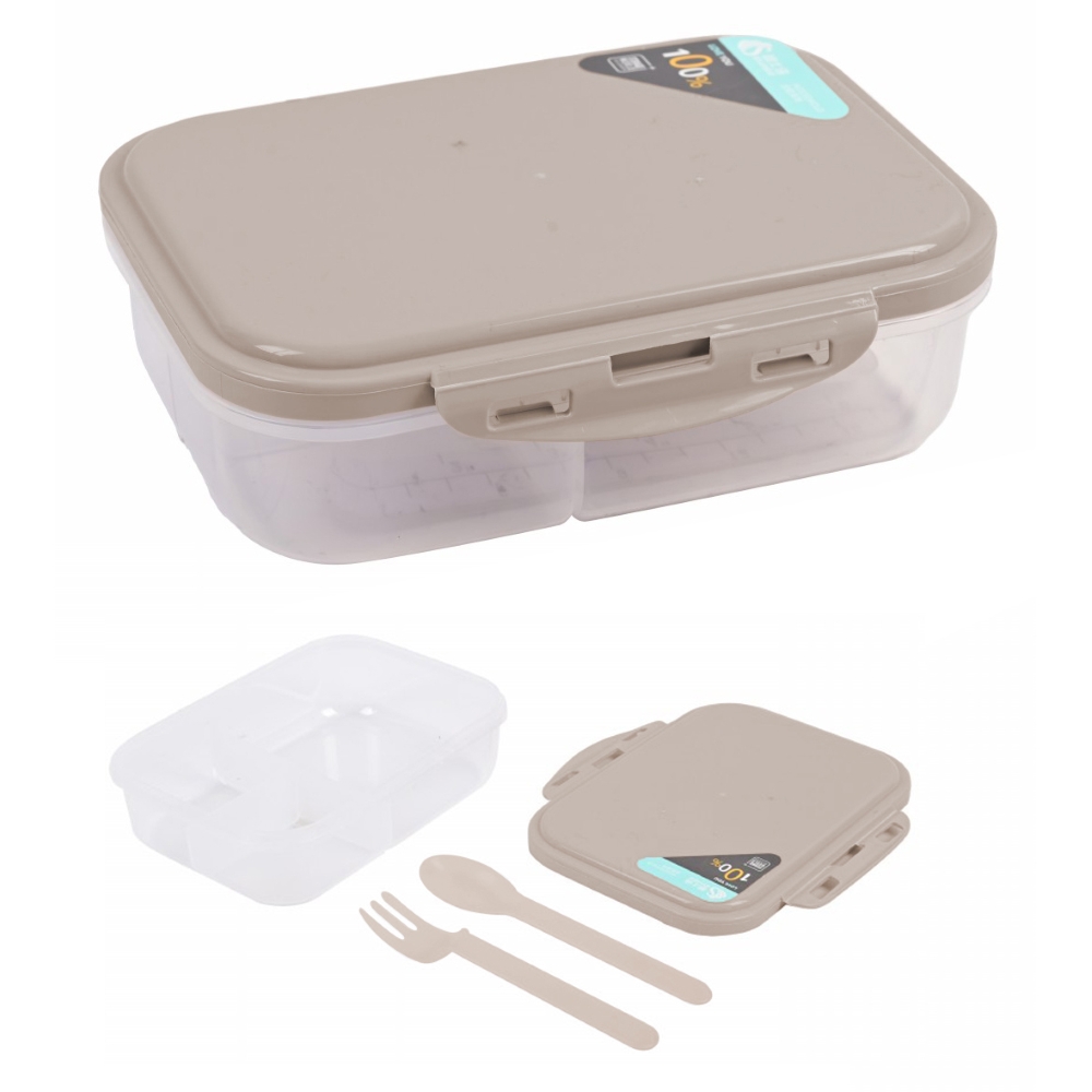 TAKE&GO LUNCH BOX Z WYPOSAŻENIEM 19,5X15X6 CM TAUPE