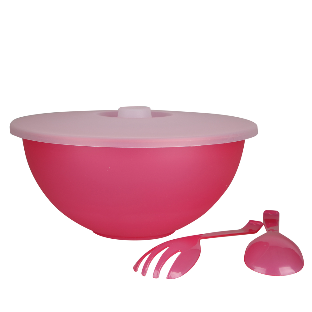 Bowl weekend with lid and salad spoons 26 cm 3,6 L red