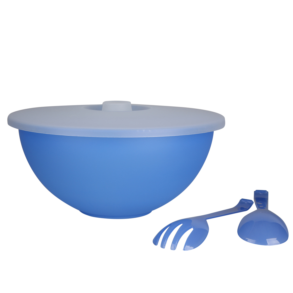 Miska plastikowa z pokrywką + łyżka i widelec do sałaty Sagad 3,6 niebieska