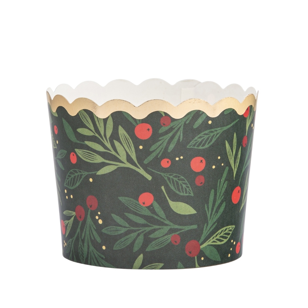Set of 25 Christmas paper cupcake liners 7x7x5.5 cm green