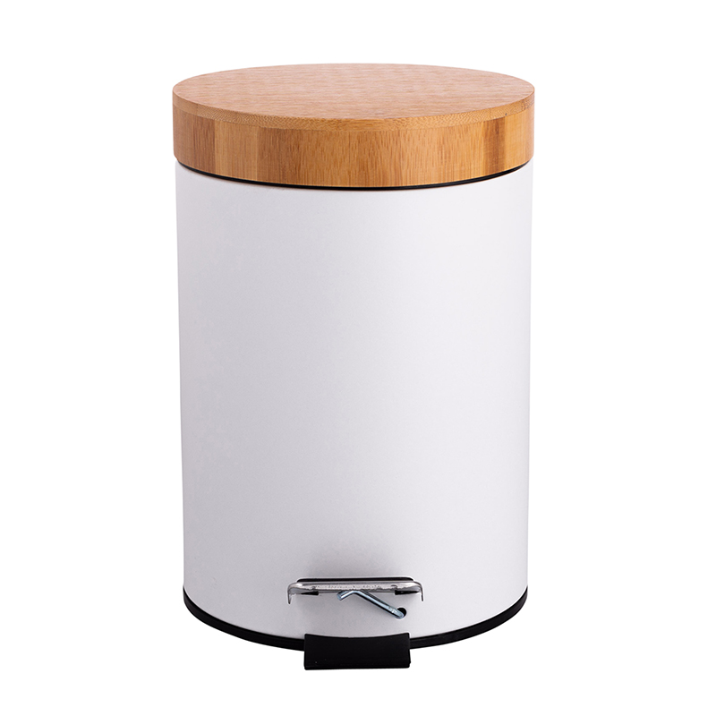 White metal trash can with bamboo lid 3L 17x17x24,5cm