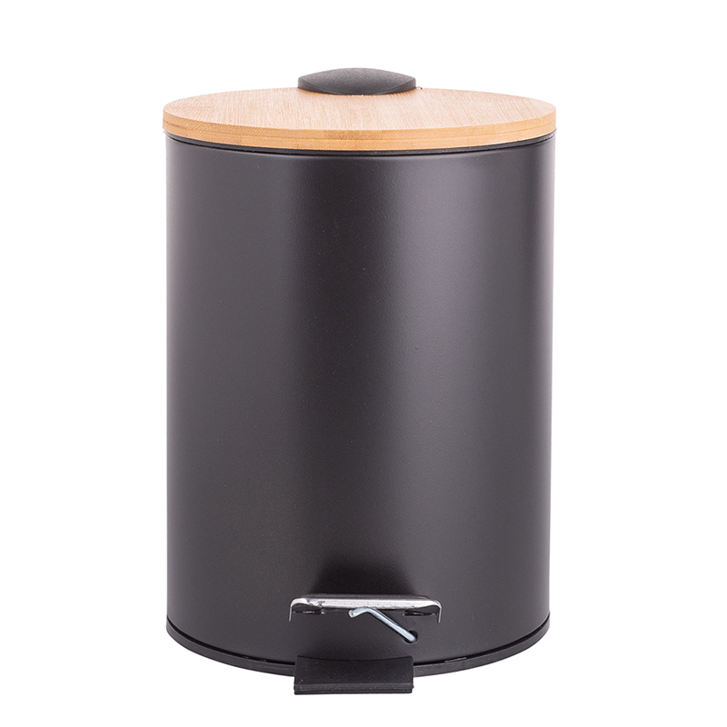 Black metal trash can with bamboo lid 3L 17x17x24,5cm