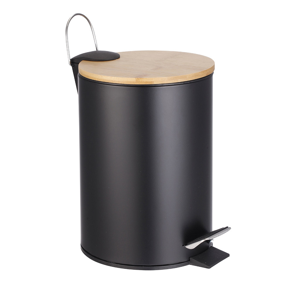 3l step bin with slim bamboo lid
with plastic inner bucket, 17x17x24.3cm, black