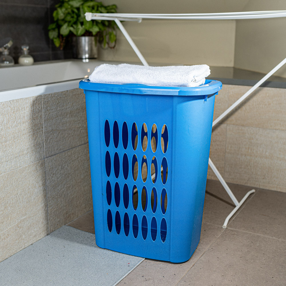 Laundry basket 55l cover line blue