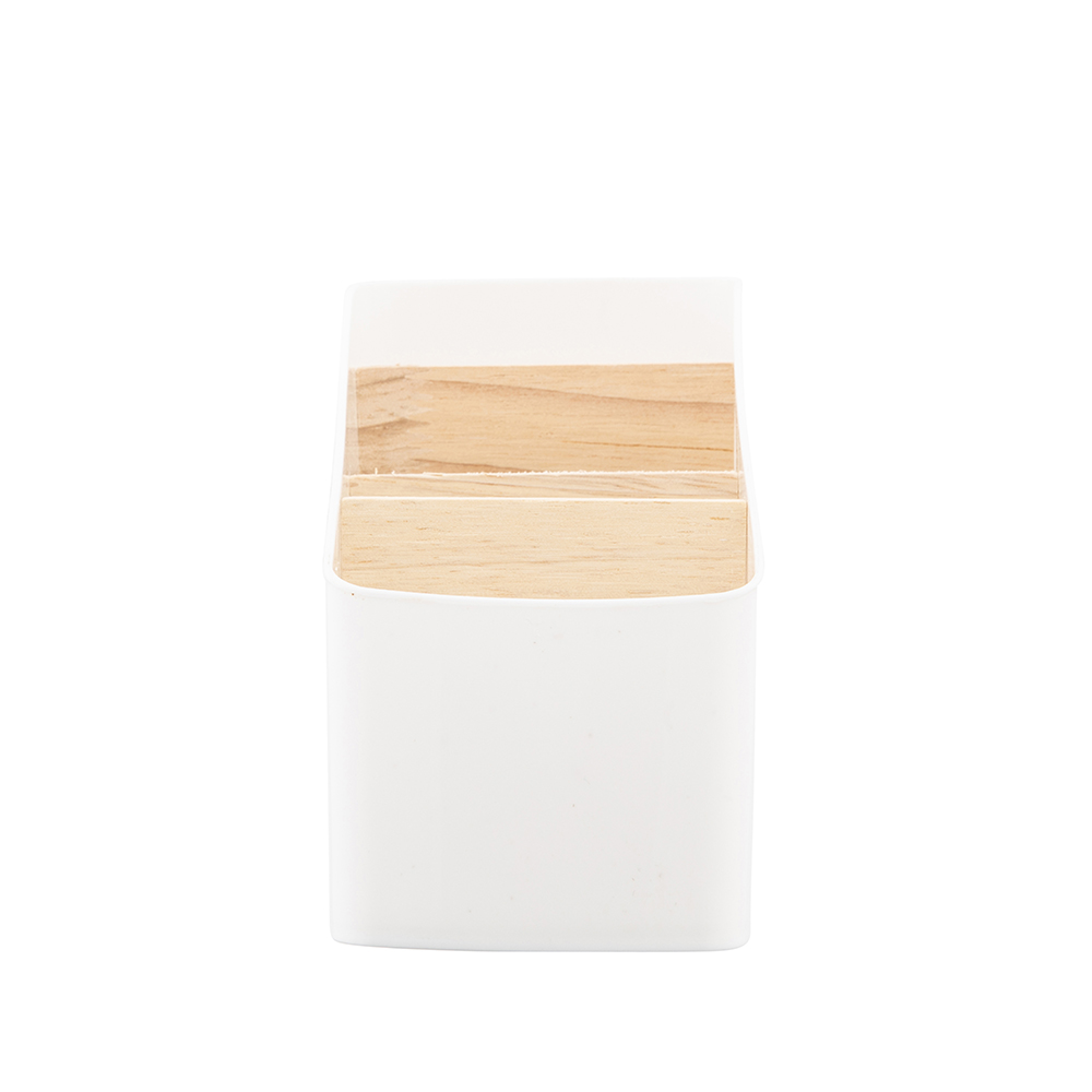POJEMNIK Z 4 PRZEGRÓDKAMI PLASTIK + BAMBUS 9,5X17X12,5 CM (ŁAZIENKA)