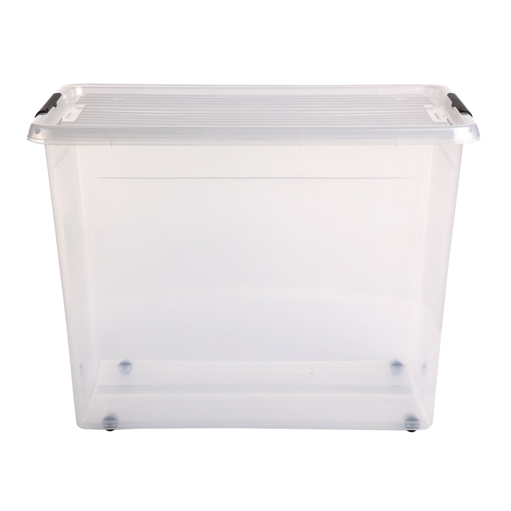 Simple store storage container with lid on wheels 58x39x42cm 80 L