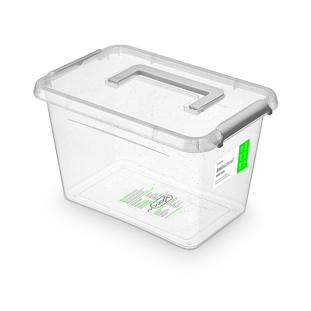Antibacterial storage container with micro-particles of silver, with lid and handle 29x20x18cm 6,5l (1333)