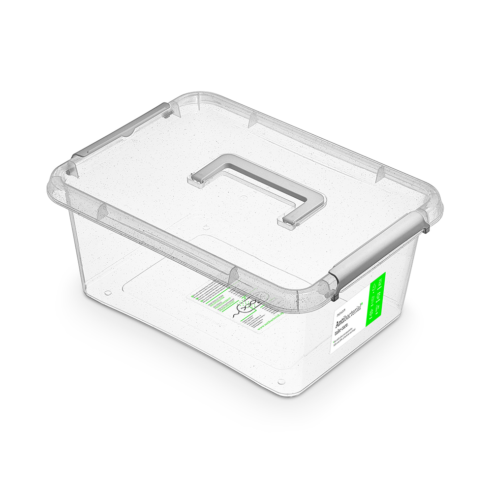 ANTIBACTERIAL storage container with lid and a handle 39x29x16,5cm 12,5L
