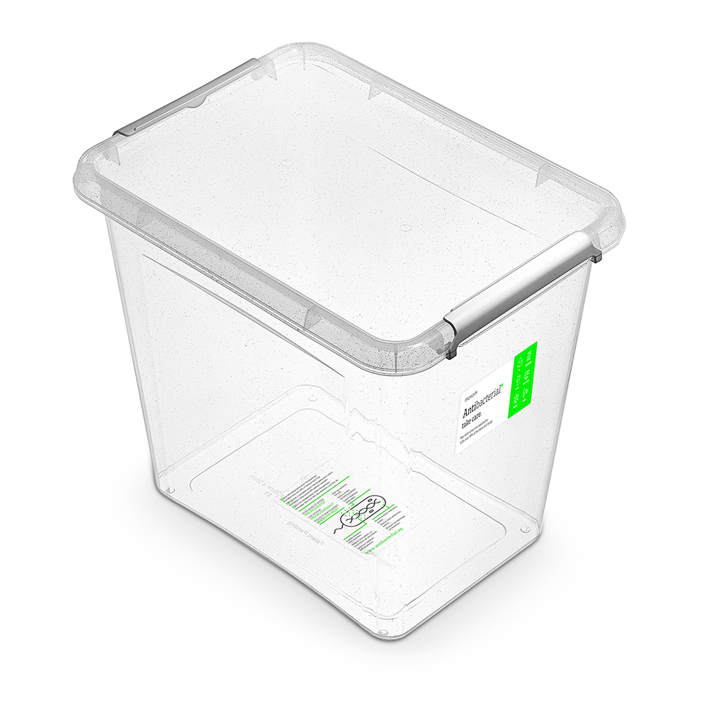 Antibacterial storage container with micro-particles of silver, with lid and handle 39x29x35cm 30l