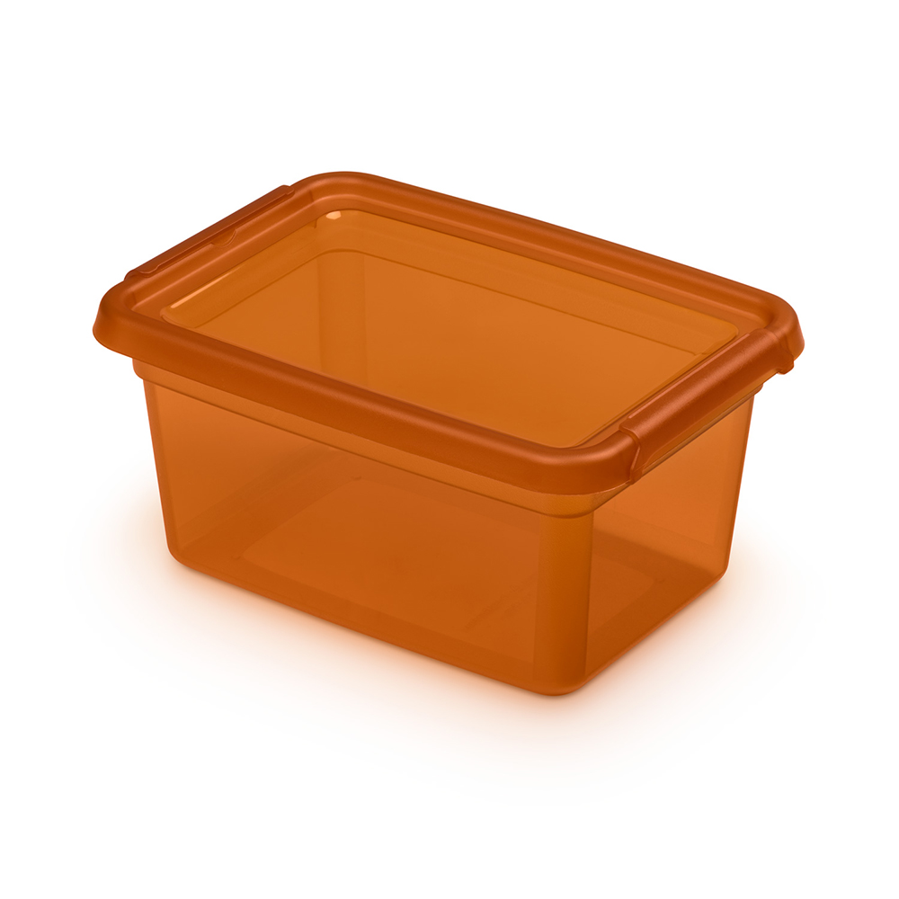 Basestore container with lid and clips, 14x19x9 cm, 1,5 L amber