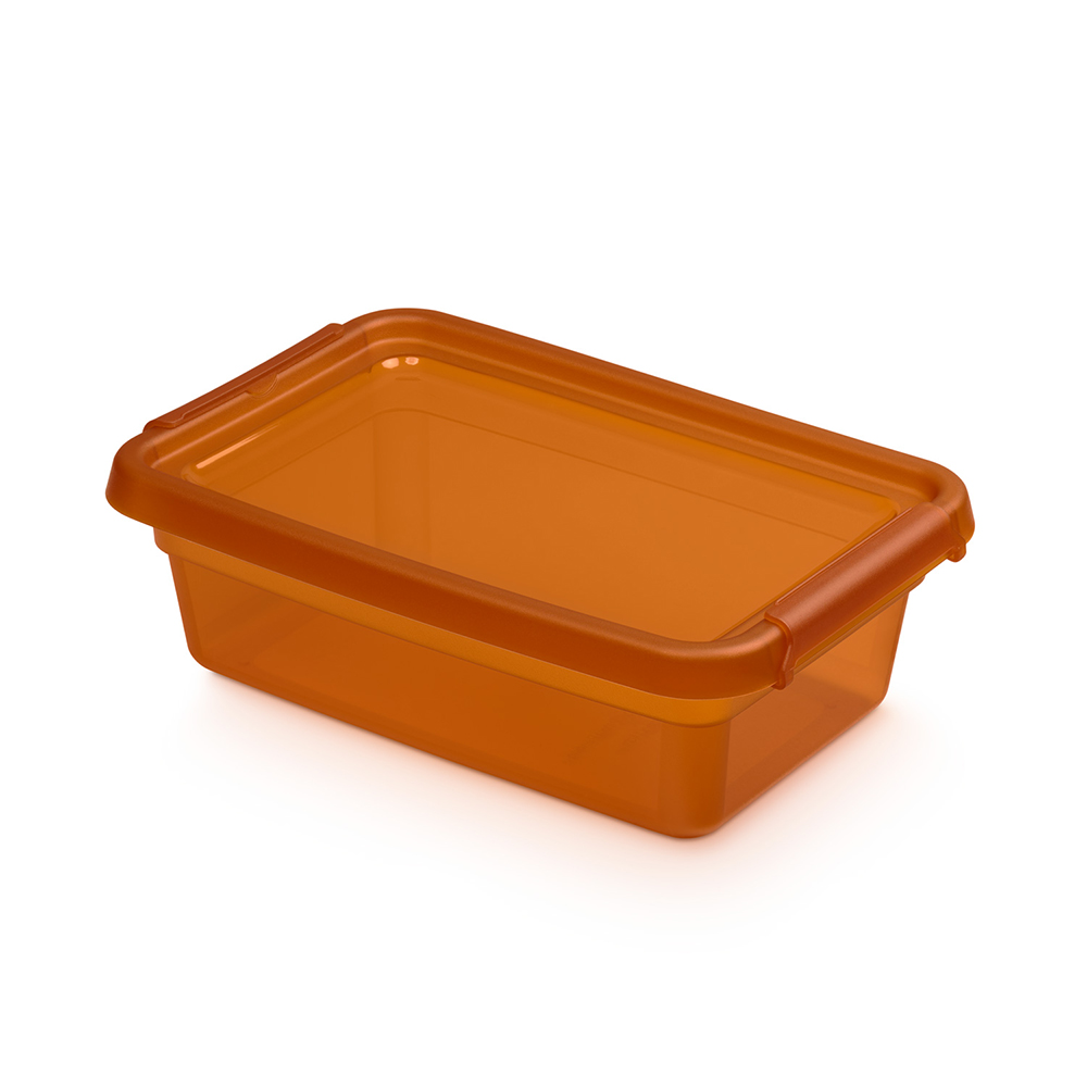 Basestore container with lid and clips, 19x28x9 cm, 3 L amber