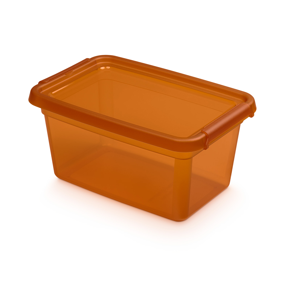 Basestore container with lid and clips, 19x28x13 cm, 4,5 L amber