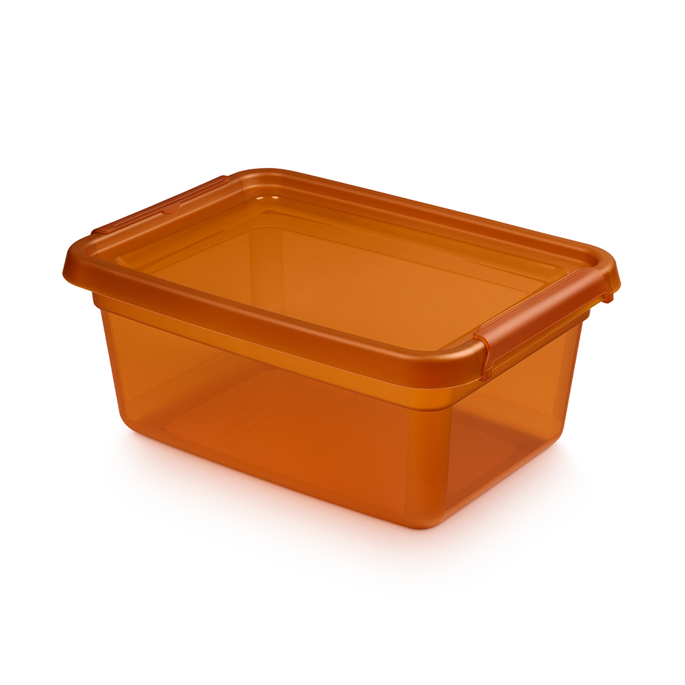 Basestore container with lid and clips, 28x38x16 cm, 12,5 L amber