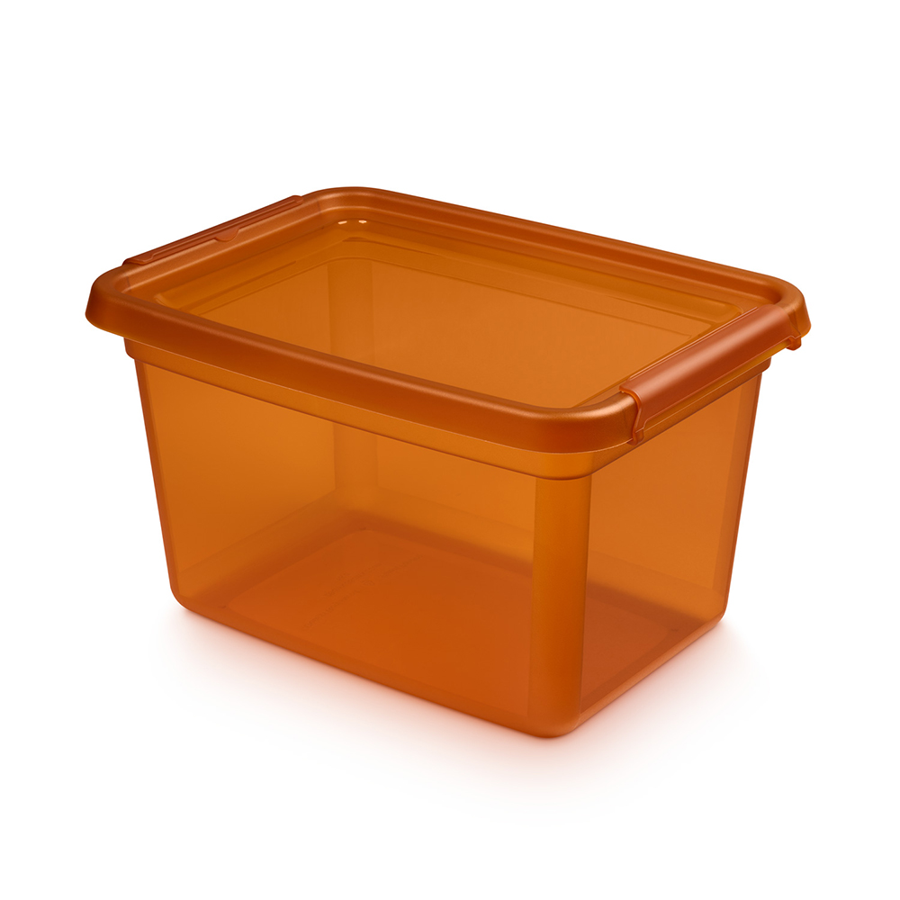 Basestore container with lid and clips, 28x38x22,5 cm 15 L amber