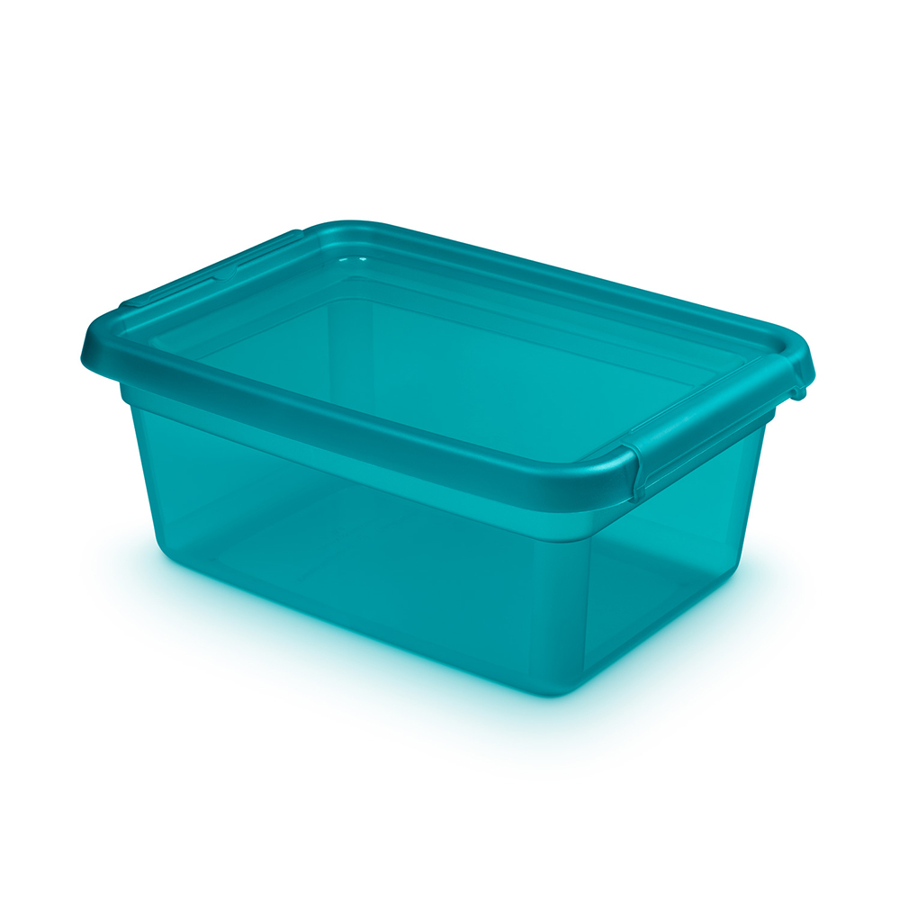 Basestore container with lid and clips, 28x38x16 cm 12,5 L ocean