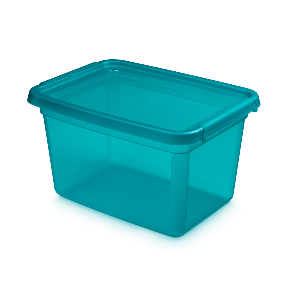 Basestore container with lid and clips, 28x38x22,5 cm 15 L ocean