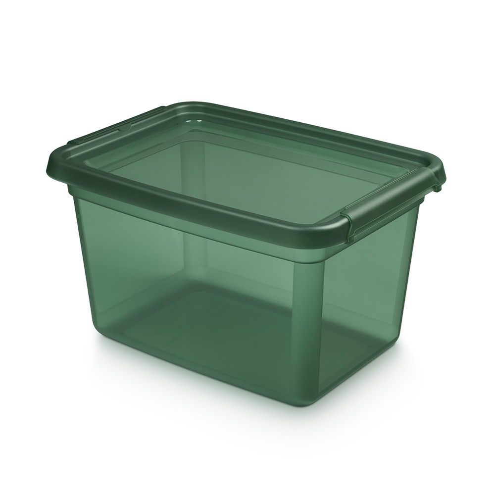 Basestore container with lid and clips, 28x38x22,5 cm 15 L pine