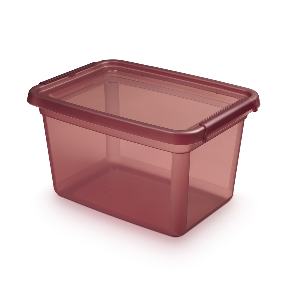 Basestore container with lid and clips, 28x38x22,5 cm 15 L rhubarb
