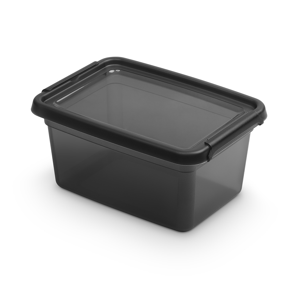 Basestore container with lid and clips, 14x19x9 cm 1,5 L coal