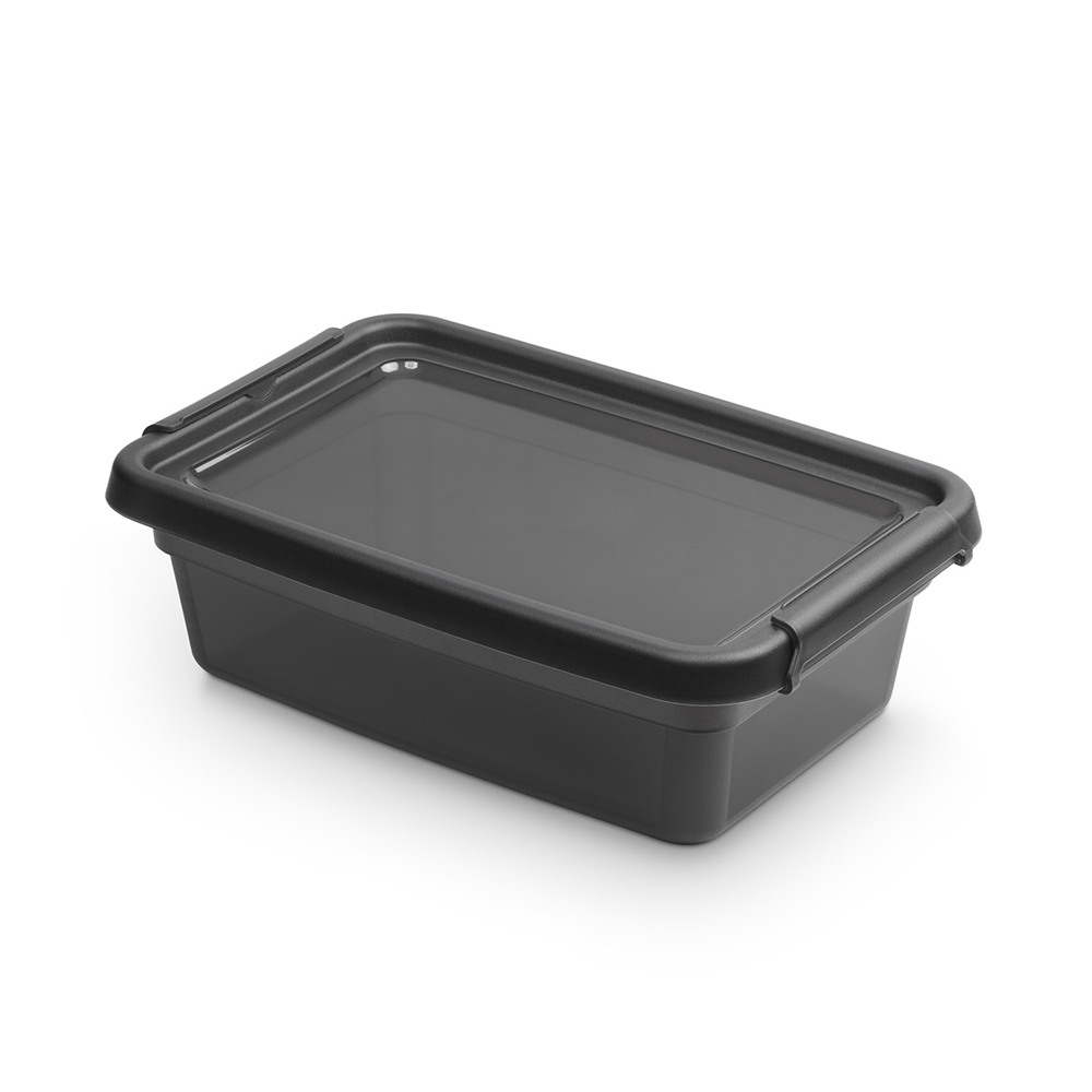 Basestore container with lid and clips, 19x28x9 cm 3 L coal