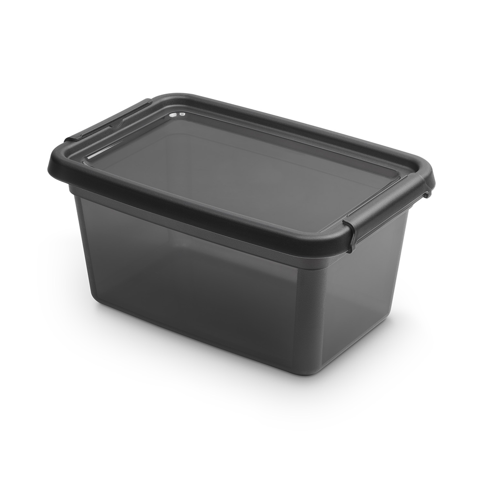 Basestore container with lid and clips, 19x28x13 cm 4,5 L coal