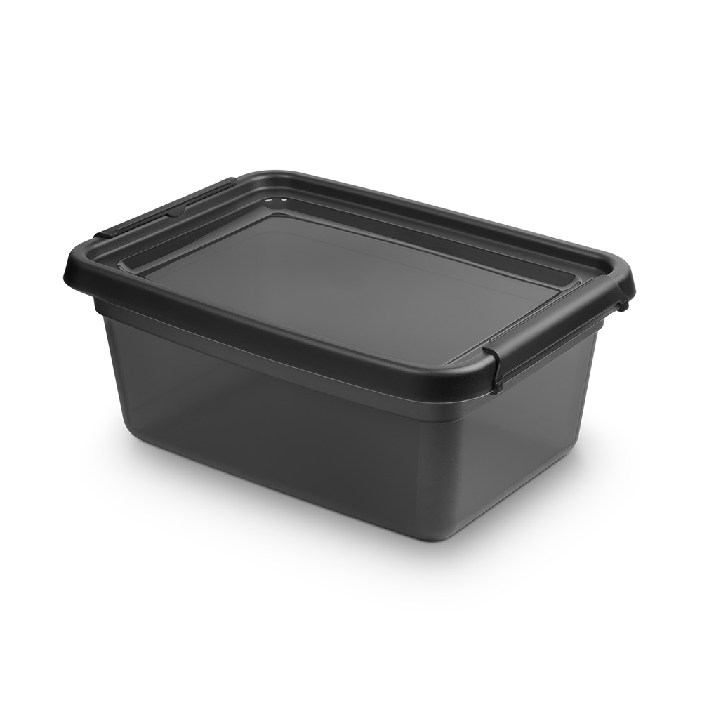 Basestore container with lid and clips, 28x38x16 cm 12,5 L coal