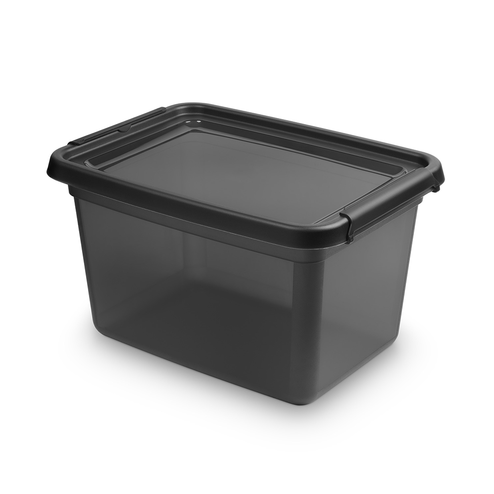 Basestore container with lid and clips, 28x38x22,5 cm 15 L coal