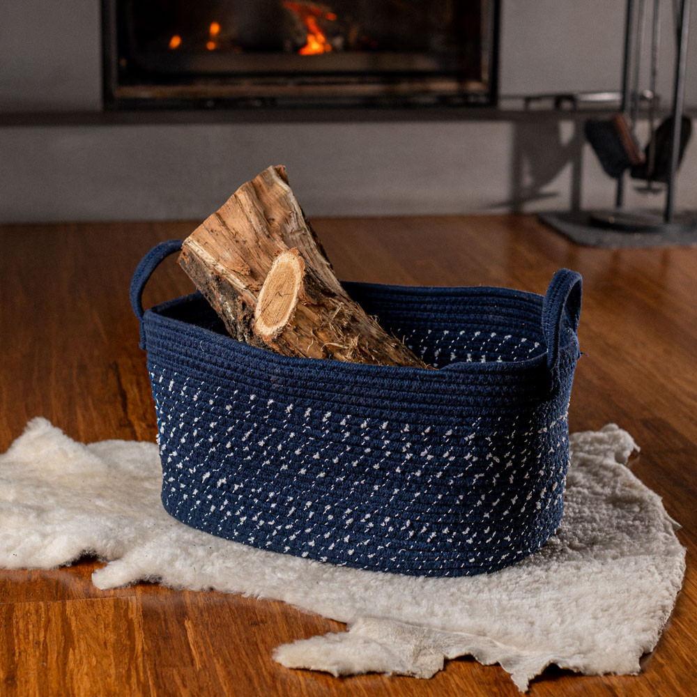 Rectangular woven basket, 27x37x20 cm, navy blue