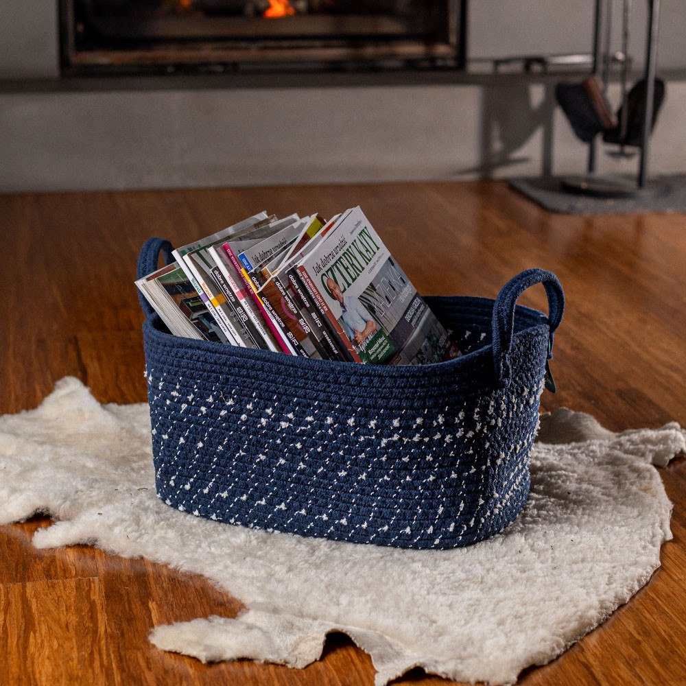 Rectangular woven basket, 24x34x18 cm, navy blue
