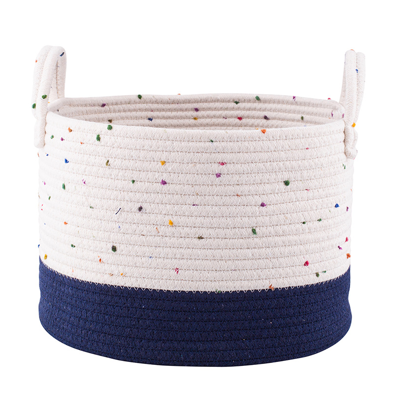 Woven basket, 32x32x22 cm, white-navy blue