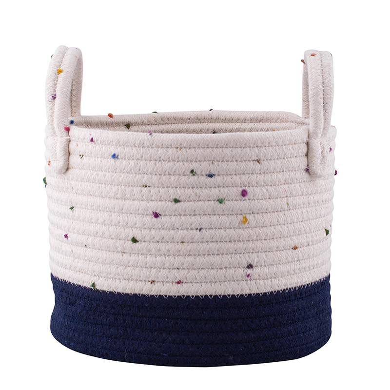 Woven basket, 22x22x18 cm, white-navy blue