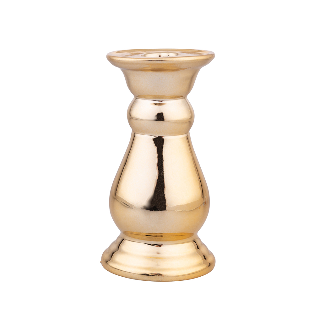 Gold porcelain candle holder  7x7x13,5 cm