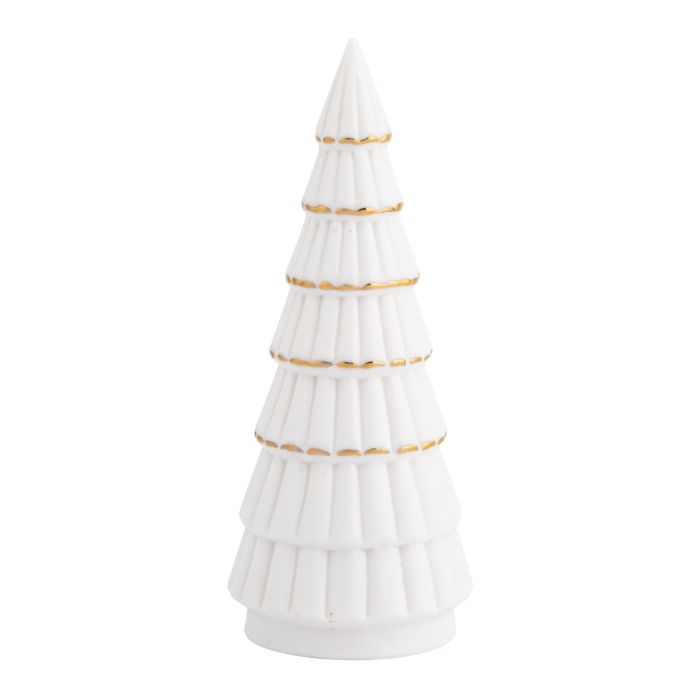 FIGURKA CERAMICZNA CHOINKA LED 5,5X5,5X14 CM BIAŁA ZE ZŁOTĄ LINIĄ