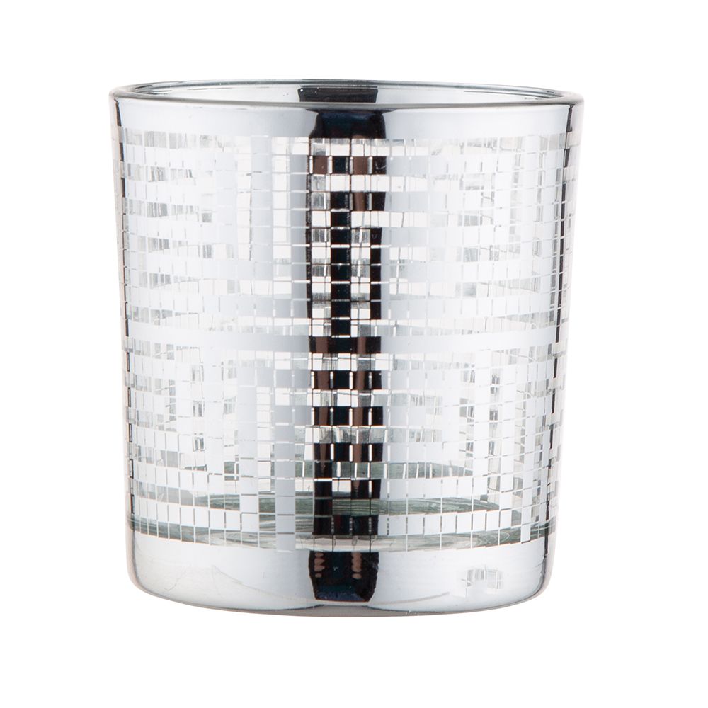 Silver glass candle holder 7x8 cm, dec. Greek pattern