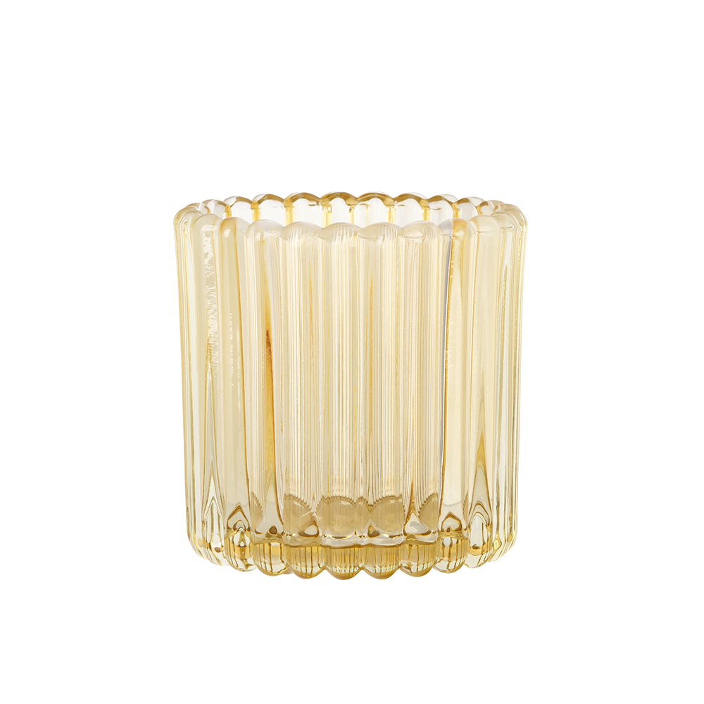 Glass candle holder 7,5x7,5x7,5 cm yellow