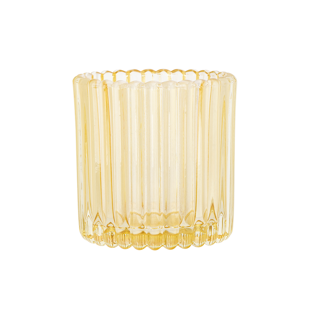 Glass candle holder 8,5x8,5x9 cm yellow