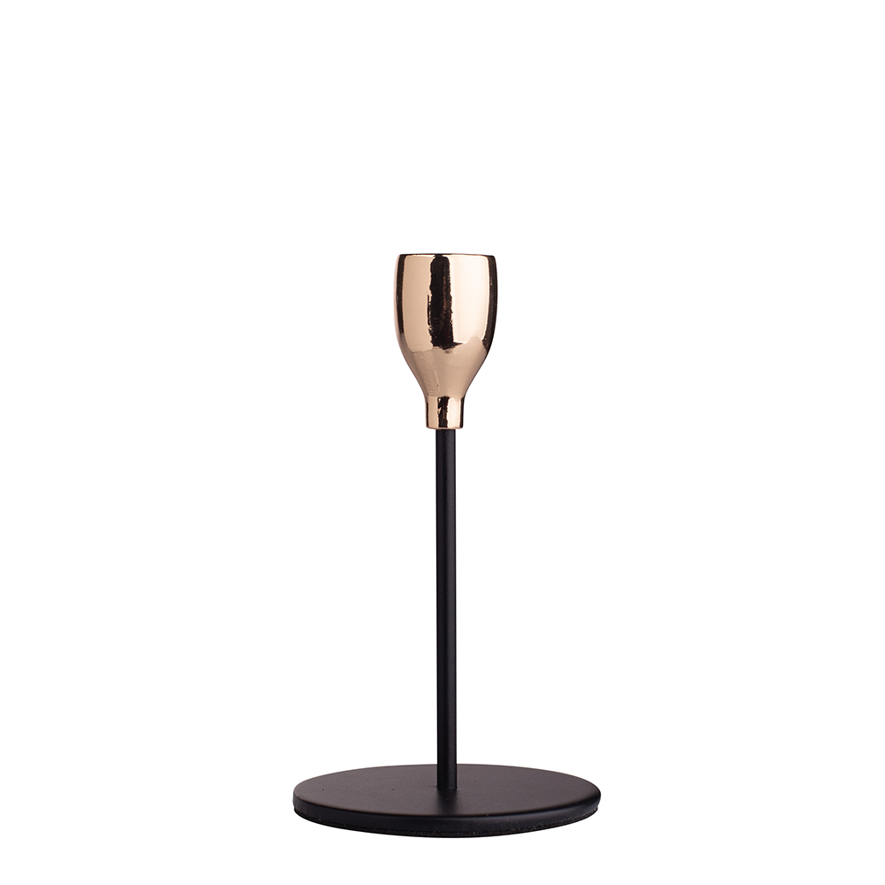 Candle holder for thin candle 8x8x14,5 cm, black-gold