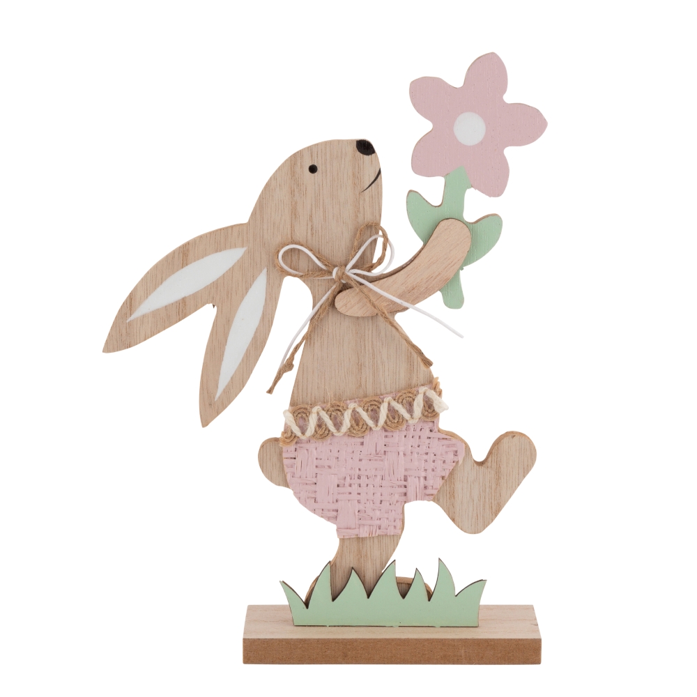 FIGURKA DREWNIANA ZAJĄC Z KWIATKIEM 21X15X4 CM